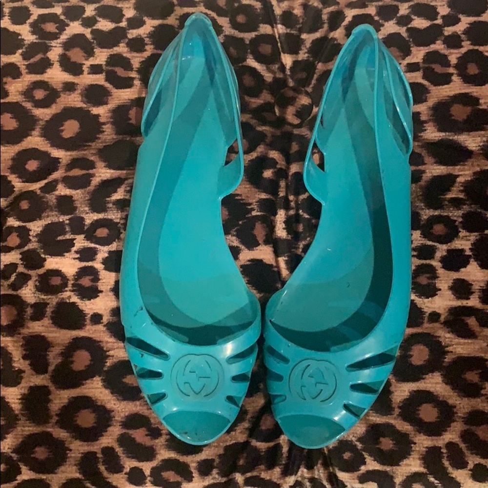 Turquoise Gucci jellies